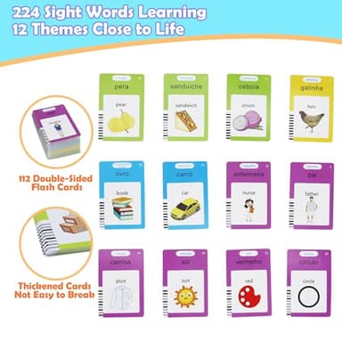 MAYAPHILOS 224 Words Brazil Portuguese and English Talking Flash Cards for Toddlers, Autism Sensory Toys, Portuguese Language Learning Educational Montessori Speech Therapy Toys Gifts for Kids - Image 2