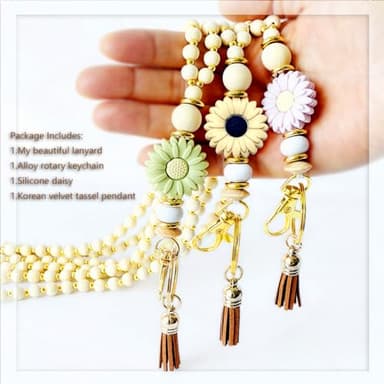 Liohoen Lanyards for Id Badges Women Cute Teacher Lanyard with Id Holder Lanyards for Beaded Keychain Lanyard Lanyard String (Yellow) - Image 5