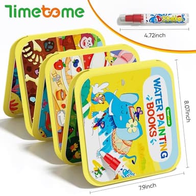 Timetome Reusable Water Painting Book for Kids - 3 Pack Magic Watercolor Books with Water Pen Fairy Tale, Animal & Dinosaur Themes | No Mess Paint & Reusable Fun for Ages 3+ - Image 2
