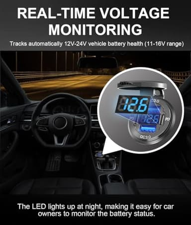 78W Quad-Port 12V USB Outlet - Dual QC3.0 & PD3.0 Quick Charge Car Charger Socket with Voltmeter, Aluminum Alloy Waterproof USB C Port for Car Boat Marine Motorcycle RV Truck ATV Golf Cart - Image 5