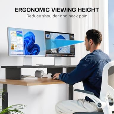 HUANUO Dual Monitor Stand Riser With Cable Clip - Desktop Storage Shelf Organizer for 2 Monitors, Computer, Laptop, Printer, TV - Image 4