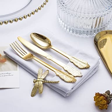BUCLA 600 Pieces Gold Plastic Silverware - Plastic Gold Utensils - Heavyweight Disposable Cutlery - 200 Forks, 200 Spoons, 200 Knives - Image 2