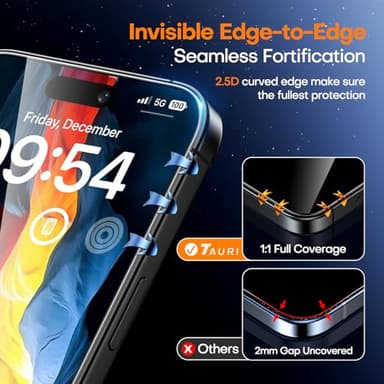 TAURI 4 in 1 for iPhone 16 Screen Protector, 3 Pack Tempered Glass Film + 1 Dust Free Easy Installation Tool, 9H Hardness Bubble Free Micro-curved Edges HD Screen Protector for 16 - Image 5