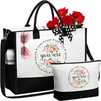Christian Gifts for Women - Faith, Inspirational Religious Gifts for Mothers Day & Birthday - Canvas Tote Bag & Makeup Bag - Image 1