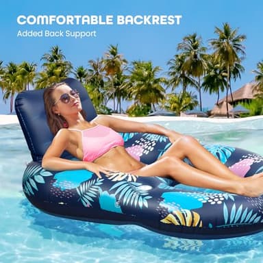 Inflatable Pool Floats with UPF50+ Canopy-Removable-120° Adjustable, Large Pool Beach Floating Raft Lounge with 2 Cup Holders, Swimming Inflatable Pool Floats for Beach, Lake, Party - Image 3