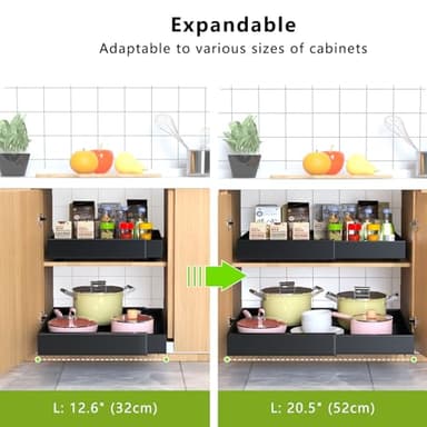 Mlinavn 2 Pack Pull Out Cabinet Organizer,21" Deep Slide Out Drawer Organizers,No Drill Pull Out Drawers Adhesive with Nano Compatible Framed Cabinets Shelves for Kitchen Pantry Adjustable Width - Image 3