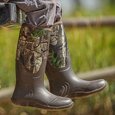 HISEA Men's Rain Boots, Waterproof Durable Insulated Rubber Boots for Men, 5 mm Neoprene Outdoor Mud Fishing Hunting Boots for Multi-Season (Black, Camo & Brown) - Image 7