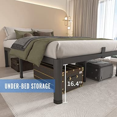 MAF 18 Inch Queen Bed Frames with Round Corner Legs Mattress Slide Stopper No Box Spring Needed Heavy Duty Metal Platform Bed Frame Under-Bed Storage Space, 3000 LBS Steel Slats Support - Image 4