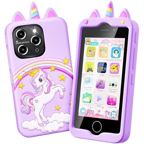 Kids Smart Phone for Girls, 4.0" Touchscreen Learning Music Puzzle-Games Toddler Phone for Kids Ages 3-6, Dual Camera，Built-in 8G SD Card Toy, Birthday Gifts for Kids Cell Phone Toy, Purple - Image 1