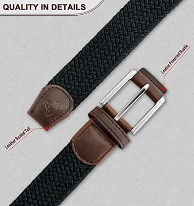 BULLIANT Belt for Men 2Pack,Mens Gift Stretch Braided Web Belt Elastic for Casual Golf Jeans,1 3/8"(Black/Deep Brown,52"-56" Waist Adjustable) - Image 6