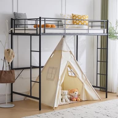 VINGLI Full Size Loft Bed Kids Loft with 2 Stairs Design,Space-Saving Double Bed for Teens, Adults, Heavy Duty Metal Square Slat, No Box Spring Needed,Black - Image 9