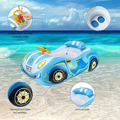 Baby Pool Float with 3D Car Design,Thick PVC Baby Swim Floatie, Toddler Infant Swimming Floats Seat Boat with Steering Wheel for Age 12-18 Months, 12-24 Months, 2-3, 3+ Years Old Girl Boy (Blue) - Image 3