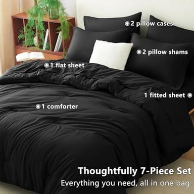 CozyLux Queen Comforter Set Black, 7 Pieces Bed in a Bag Soft Bedding Comforter Set with Sheets, All Season Boho 7PC Bed Sets with Comforter, Fitted Sheets, Flat Sheets, Pillow Shams and Pillowcases - Image 6