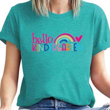 Kindergarten Teacher Shirts for Women Teacher Rainbow Graphic Tee Hello Kindergarten Tee Shirt - Image 2