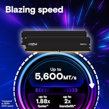 Crucial Pro 48GB DDR5 RAM Kit (2x24GB), 5600MHz (or 5200MHz or 4800MHz) Desktop Memory, UDIMM 288-Pin, Compatible with 13th Gen Intel Core and AMD Ryzen 7000 - CP2K24G56C46U5 - Image 2