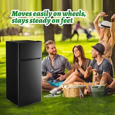 DEMULELR 4.5Cu.ft Small Mini Refrigerator with Freezer Black Two Door Mini Fridge with Crisper Drawer & Extra Drink Space, LED Light, Apartment Size Fridge for Dorm Office 17.5" W x 18.5" D x 43" H - Image 4