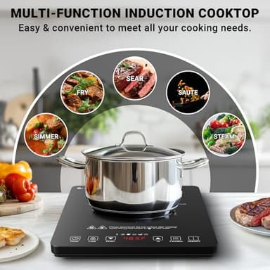 AMZCHEF Portable Induction Cooktop 20 Temperature & Power Levels, 1800W Induction Stove Burner with 6.8" Heating Coil, Low Noise Hot Plate Single Electric Cooktops Countertop Stove with Timer - Image 4