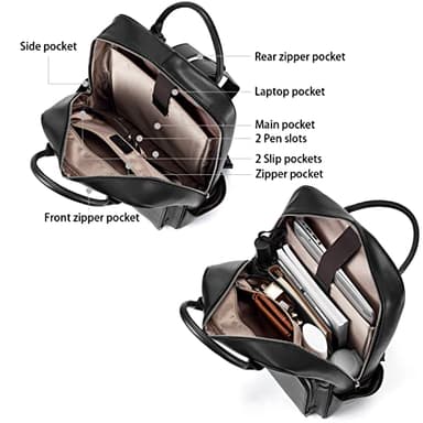 BOSTANTEN Laptop Backpack for Women 15.6 inch Computer Genuine Leather Backpack Purses College Travel Daypack Large Satchel Black - Image 3