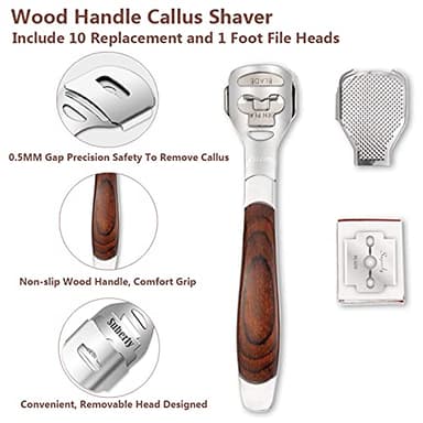 Colossal Foot Rasp & Wood Handle Callus Shaver (10 Replacement & 1 File Foot Heads), Pedicure Foot File Kit, Heel Scraper for Feet, Foot File Callus Remover - Image 3