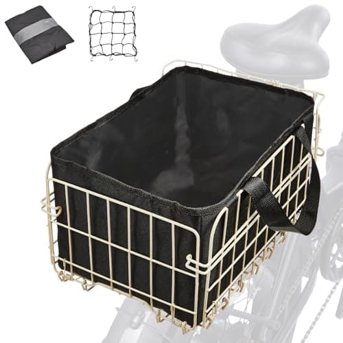 Zacro Bike Basket Rear, Folding Metal Bicycle Basket, Large Quick Release Design Rear Bike Basket, Ebike Basket for Adult Women/Men Carrying Dogs, Pets, Fruit & Grocery, Beige - Image 1
