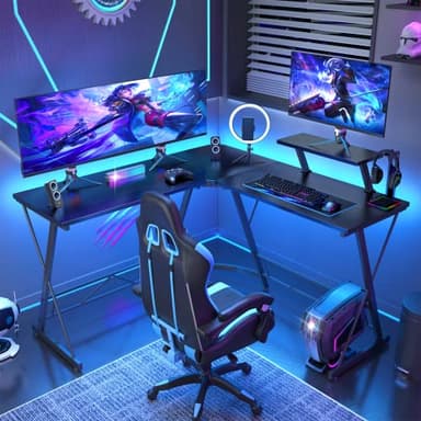 Mr IRONSTONE L Shaped Gaming Desk Corner Computer Desk, Home Office Desks Writing Workstation with Large Monitor Stand, Easy to Assemble (Black,51 Inch) - Image 7