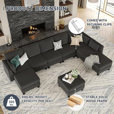 Huatean Home Modular Sectional Sofa, Convertible U Shaped Sofa Couch with High Density Memory Foam, 6 Seat Comfy Modular Sofa Couch for Living Room, Modern U Shaped Sectional Sofa, Dimgrey - Image 6