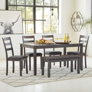 Signature Design by Ashley Bridson Modern 6 Piece Dining Set, Includes Dining Table, 4 Chairs & Bench, Gray - Image 2