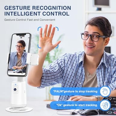 Auto Face Tracking Tripod 360° Rotating Cell Phone Photo and Video Kits Stand, No App, Camera Stand with Remote and Gesture Control, Rechargeable Smart Shooting Stand for Live Recording Tiktok (White) - Image 2