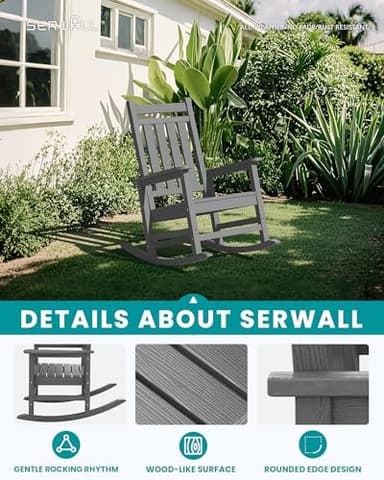 SERWALL Oversized Outdoor Rocking Chair Set of 2, HDPE Rocker for Adults, Patio Rocking Chairs for Porch, Grey - Image 4