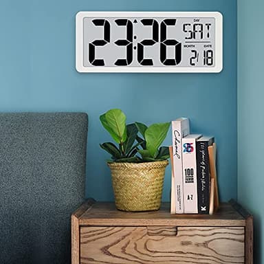 TXL 14.2" Large Digital Day Wall Clock, Custom 8 Languages Calendar, Count up-Down Timer and Temp Reminder, 12/24Hr Desktop Alarm Clock with Extra Large Display for Home Office Studio Hotel, White - Image 6