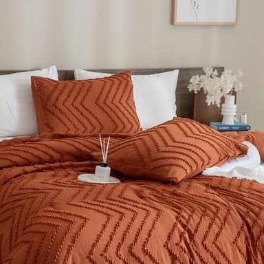 Andency Burnt Orange King Size Comforter, Boho Terracotta Soft Warm Bedding Comforter Sets for King Bed, 3 Pieces Rust Chevron Tufted Aesthetic Microfiber Lightweight Comforter Set - Image 3