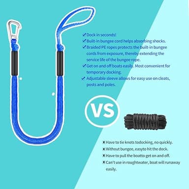 4FT Bungee Dock Lines for Boat | Single Hook Dock Rope | Ideal Boat Ropes for Kayak, Jet Ski & Pontoon (Blue) - Image 3