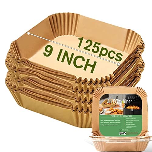 Large Air Fryer Disposable Paper Liners Square 9 Inch, 125 Pcs Parchment paper liner for 5-8QT Air fryer, Oil-proof, Water-proof, Parchment Baking Paper for Baking Roasting Microwave - Image 1