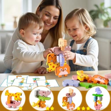 Montessori Toys for 2 3 4 Year Old Boys & Girls, Wooden Animal Stacking Blocks for Toddlers 1-3 – Building Blocks Game Stacking & Sorting Toys Ages 2-4 Toddler Birthday Gifts - Image 3