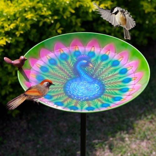 VEWOGIFT Bird Bath for Outdoor, 43" Tall Metal Birdbath with Stake, Peacock Bird Bath & Feeder with 13" Bowl for Outside Garden Patio Yard Decor - Image 1