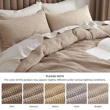 Bedsure Cotton Duvet Cover Queen - 100% Cotton Waffle Weave Warm Sand Duvet Cover Queen Size, GentleSoft™ and Breathable Bedding Set for All Season, 3 Pieces, 90"x90" - Image 5