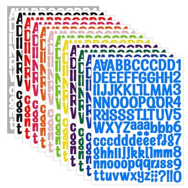 1512 Letter Stickers, 12 Sheets Alphabet Sticker, Vinyl Letters, Mailbox Numbers, Self Adhesive Sticks for Scrapbook, Graduation Cap, Water Bottle, Windows, 1 inch Multicolor Stick on Letters - Image 1