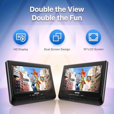 OTIC 10.1" Dual Car DVD Players Portable Screen Headrest Video Player with Remote, 5 Hours Rechargeable Battery, Last Memory, DVD Player for Car Support USB/SD Card - Image 2