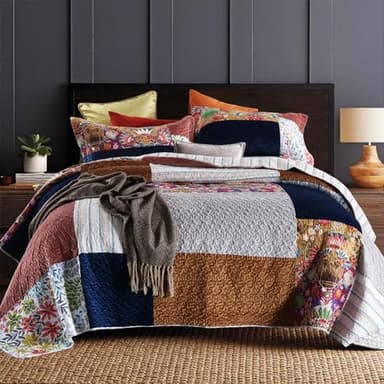 Secgo King Size Comforter Set- 100% Cotton Quilt King Size Set, Green, Sage bedspreads (96 * 108 Inch) with 2 Pillow Shams, Patchwork Reversible Lightweight Bedding - Image 1