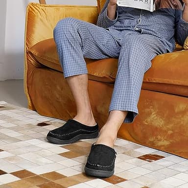 Zigzagger Men's Slip On Moccasin Slippers, Indoor/Outdoor Warm Fuzzy Comfy House Shoes, Fluffy Wide Loafer Slippers,Black, 11-12 D(M) US - Image 6