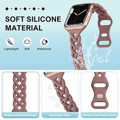 Braided Silicone Bands Compatible with Apple Watch 38mm 40mm 41mm 42mm 44mm 45mm 46mm 49mm for Women, Slim Thin Narrow Hollow-out Strap Cute for iWatch Ultra 2 Series 10/SE/9/8/7/6/5/4/3/2/1 Women - Image 2