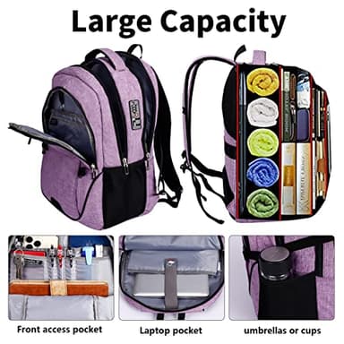 SHRRADOO Anti Theft Laptop Backpack Travel Backpacks with usb Charging Port for Women Men High School College Backpack Computer Bag Fits 17 Inch Laptop,Purple - Image 4