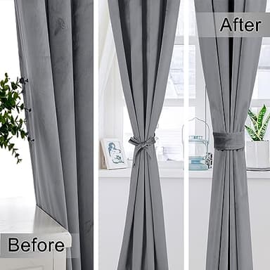 XWZO Grey Velvet Curtains 96 Inches Long, Elegent Soft Luxury Curtains for Living Room, Thermal Insulated Room Darkening Grey Curtain for Bedroom Decor, Velvet Drapes Set 2 Panels - Image 3