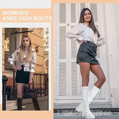 Jeossy Women's Knee High Combat 9603 Boots, Tall Platform Chunky Heel Boot with Lace, Synthetic Leather Long Comfy, Round Toe Boot with Zipper, Whisky, Size 9.5(DJY9603 Whisky 09.5) - Image 2