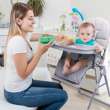 Bicystar Foldable Baby High Chair with Easy Clean Double-Layer Tray, Adjustable Foot Rest, Safety First 5 Point Harness, Compact Space Saver Baby Feeding Chair Portable for Travel - Image 8