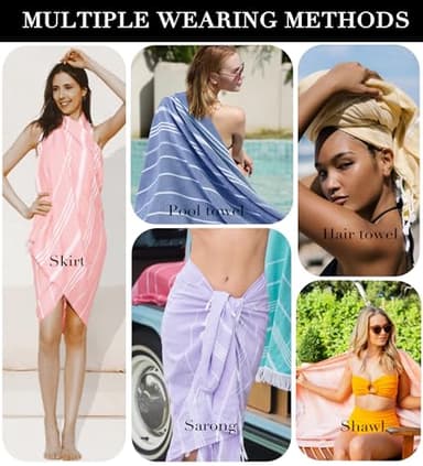 6 Packs Turkish Beach Towels Set Adult Pool Swim Towel Bulk Yoga Blanket Oversized Sand Free Quick Dry Lightweight Extra Large Sandproof Fast Drying Travel Towels Camping Blanket Vacation Must Haves - Image 4