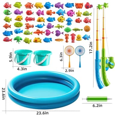 NIPLOOOW Pool Fishing Toys Games, Water Table Bathtub Toy with Inflatable Pool Pole Rod Net Plastic Floating Fish, Birthday Gifts for Kids Age 3 4 5 6 Year Old,Kids Outdoor Toys - Image 3