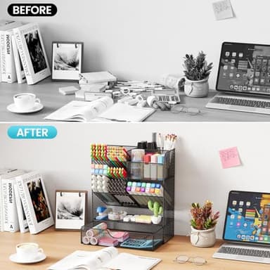 OPNICE Desk Organizers and Accessories, Pen Holder for Desk Organizer with Drawer, Pencil Holder Office Desk Accessories Workspace Desktop Organizer for School Home Office Art Supplies（Black） - Image 5