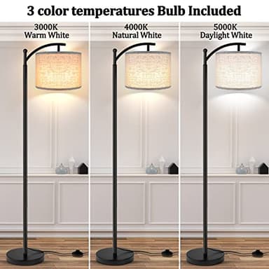 ROTTOGOON Floor Lamp for Living Room with 3 Color Temperatures LED Bulb, Standing Lamp Tall Industrial Floor Lamp Reading for Bedroom, Office (9W LED Bulb, Beige Lampshade Included) -Black - Image 2