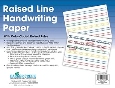 Barker Creek Raised Line Handwriting Paper 12-Pack, Use Sight and Touch to Strengthen Handwriting Skills with Color-Coded Raised Rules, 8.5" x 11", 600 Sheets (5503-12) - Image 3